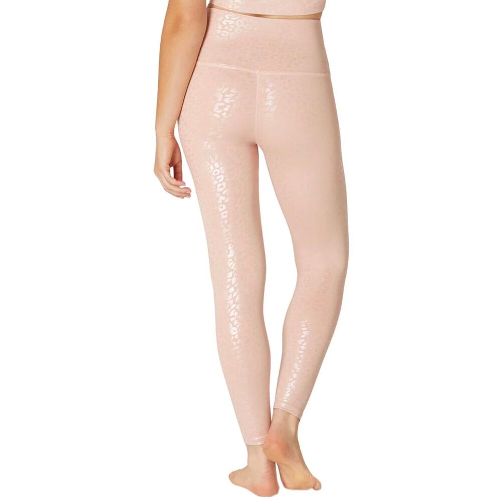 Beyond Yoga Light Pink Shiny Leopard High Waisted 7/8 Yoga Leggings-Size M